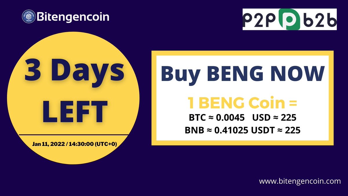 bitengen's tweet photo. 🌟Buy BENG Tokens before they expire. Just 3 days left to the pre-sale  
👉Join the Token Sale today on P2PB2B.
➡Visit the launchpad: https://t.co/F6O3GFIDNC 
➡Website: https://t.co/Y3QfOs4P6N                     
➡Twitter: https://t.co/APB2NFDvgh https://t.co/ac6GmMJWXi