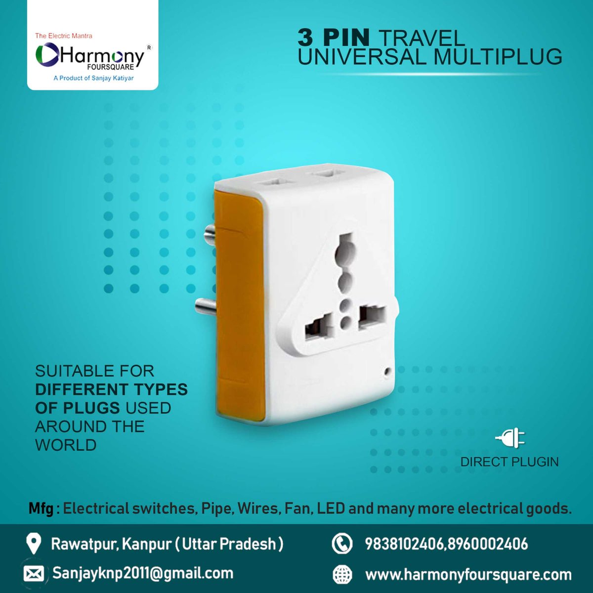 harmonyfourknp's tweet image. Manufacturer of 3 pin #travel universal #multiplug, suitable for different types of plug used around the world.

Contact us for becoming a distributor-
Contact Us for more:- 9838102406 / 8960002406
Visit Website:- harmonypolyplast.com
#POLYMERKANPUR #ASPOLYMERKANPUR #Complete