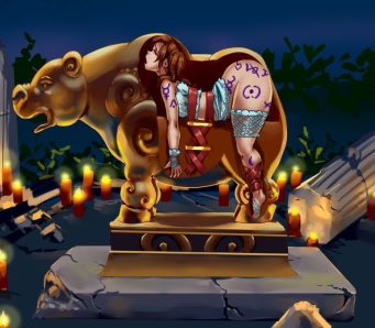 Some weirdo cult people locked him inside of a gold statue for the night, the back end completely open and inviting for any monster girl who happens to walk by.