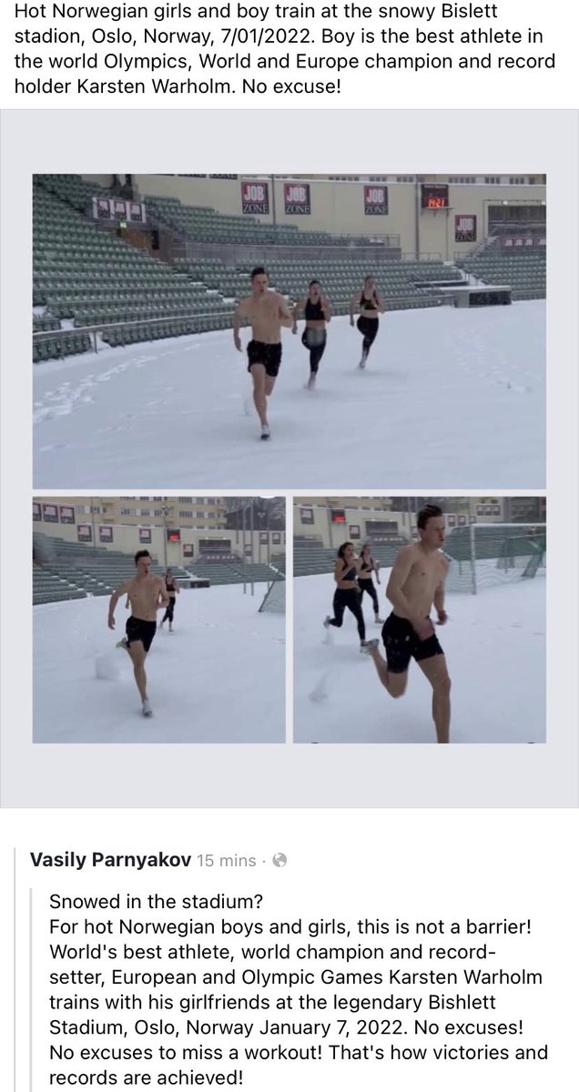 Coaches, the next time your athletes whine about training in winter weather, show them what 400H Oly gold medalist &amp; WR holder Karsten Warholm was doing this morning in Oslo, Norway. Didn’t even bother to scoop off the track.