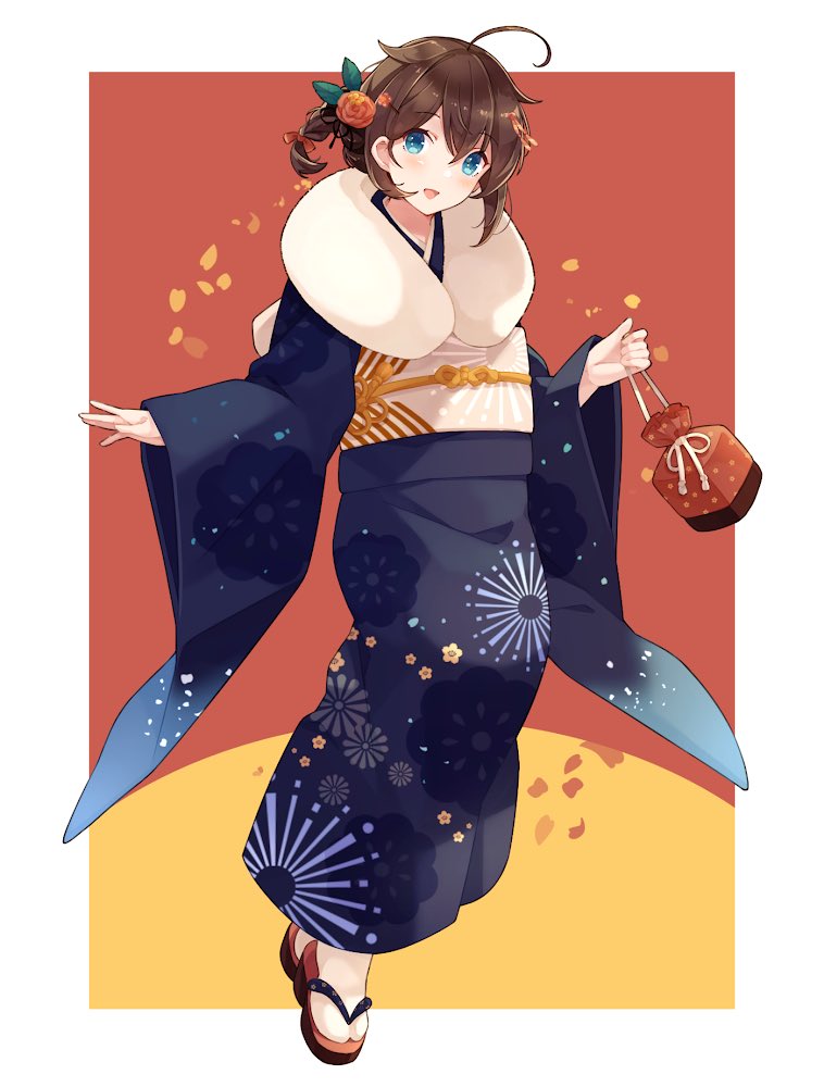 shigure (kancolle) 1girl japanese clothes kimono solo blue eyes full body ahoge  illustration images
