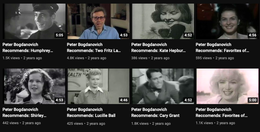 LostInFilm's tweet photo. Peter Bogdanovich had a YouTube channel where he uploaded old videos of himself reviewing classic films. Check it out. They are a class in film history.

https://t.co/rJIZuz9n8O https://t.co/EMjsFFgcbw