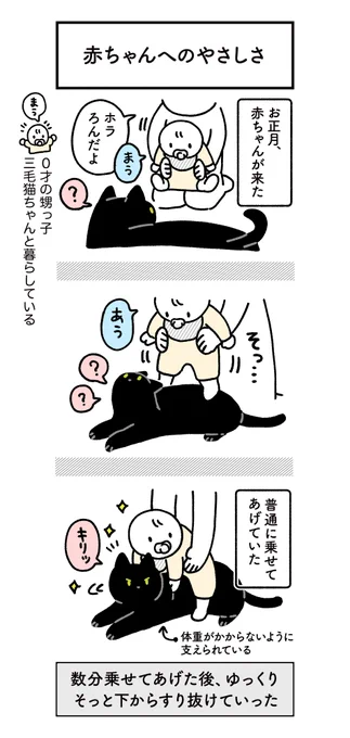 このお正月、赤ちゃんとふれあうというめったにない体験をしたねこの絵日記 #ろんの絵日記 