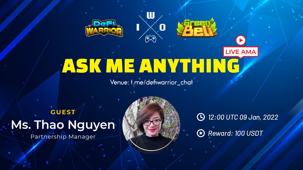 TheMeraGame's tweet image. 🌱We are glad to host a Livestream AMA with @Green_Beli 

⏰Time: 12:00 UTC - 09 Jan, 2022 
⏩Venue: t.me/defiwarrior_ch… 
💎Reward: 100$ 

📌Rules:
Like and Retweet THIS TWEET then Tag 3 friends + Post question
Join: t.me/GreenBeliChat
Follow: