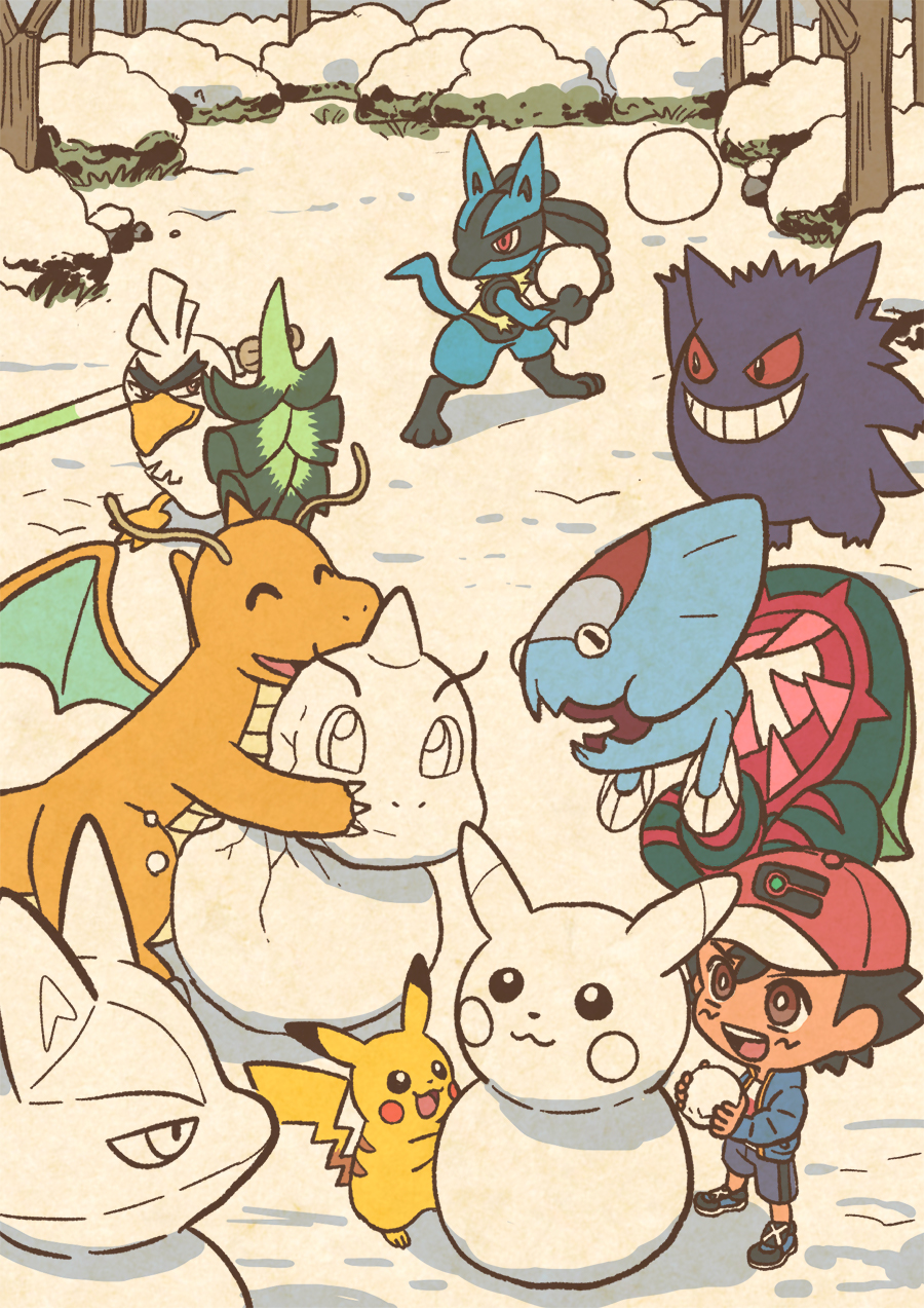 アニメ ポケットモンスター 公式 クチバシティでは雪が積もったようで サトシとポケモンたちが雪遊びをしています ルカリオ と ゲンガー ネギガナイト は雪で特訓 ウオノラゴン と ピカチュウ は雪だるまづくりのお手伝い カイリュー は ああ