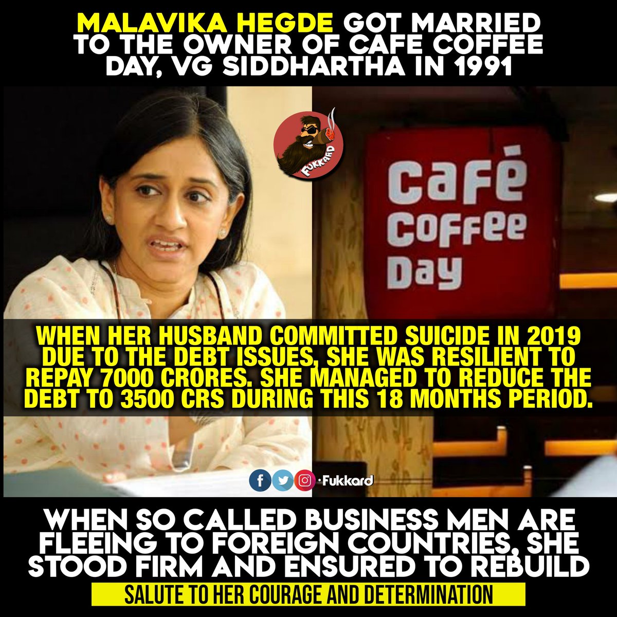 Fukkard's tweet photo. Inspiring story of Super woman #MalavikaHegde 👏👏 

#CafeCoffeeDay @CafeCoffeeDay https://t.co/cgurkRtZoY