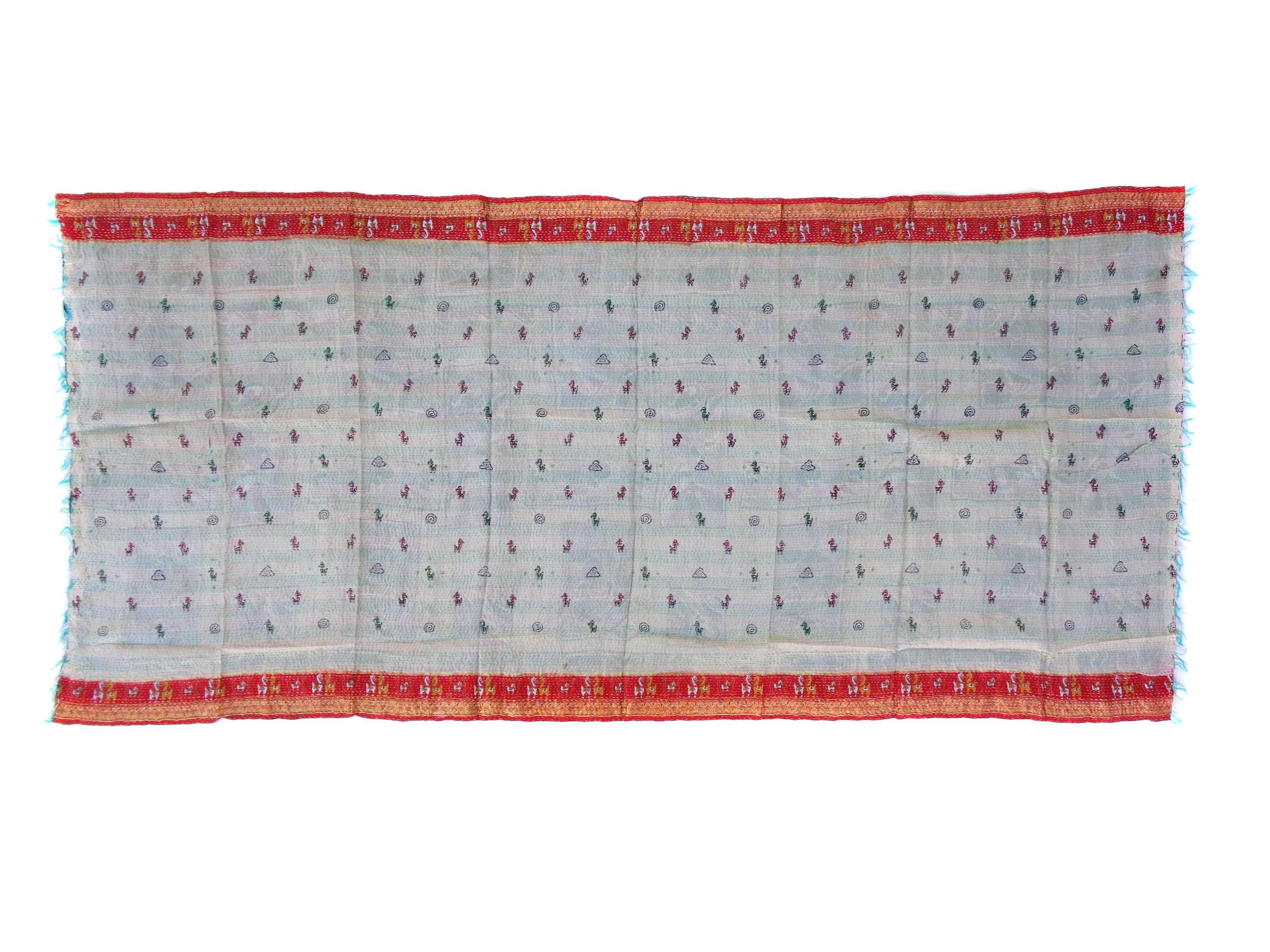 Silk Kantha Scarf Vintage Neck Wrap Stole Dupatta Hand Quilted Women Gypsy  KR74