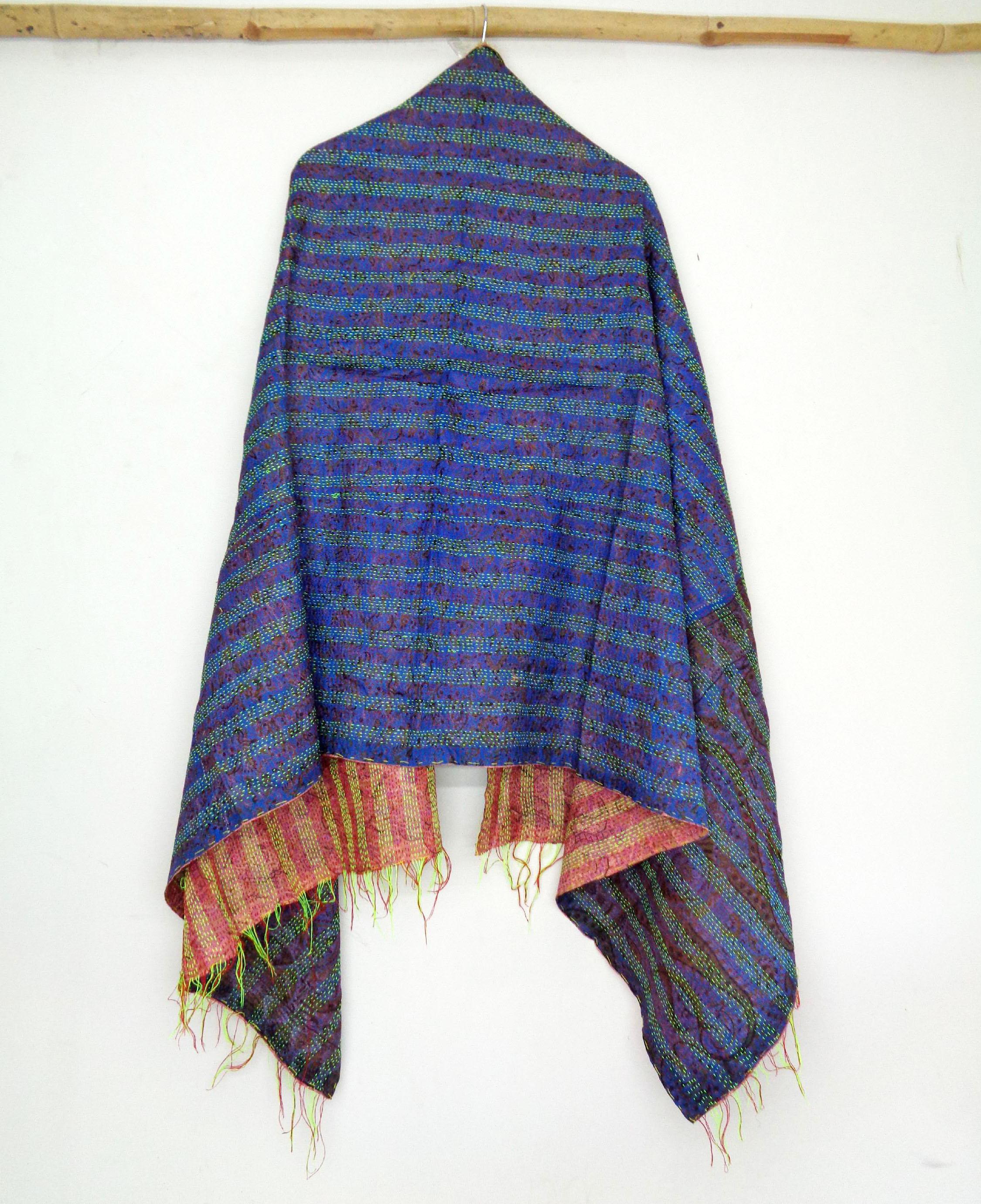 Silk Scarf Head Wrap Stole veil Kantha Embroidered Scarf Veil Boho Scarves KR70