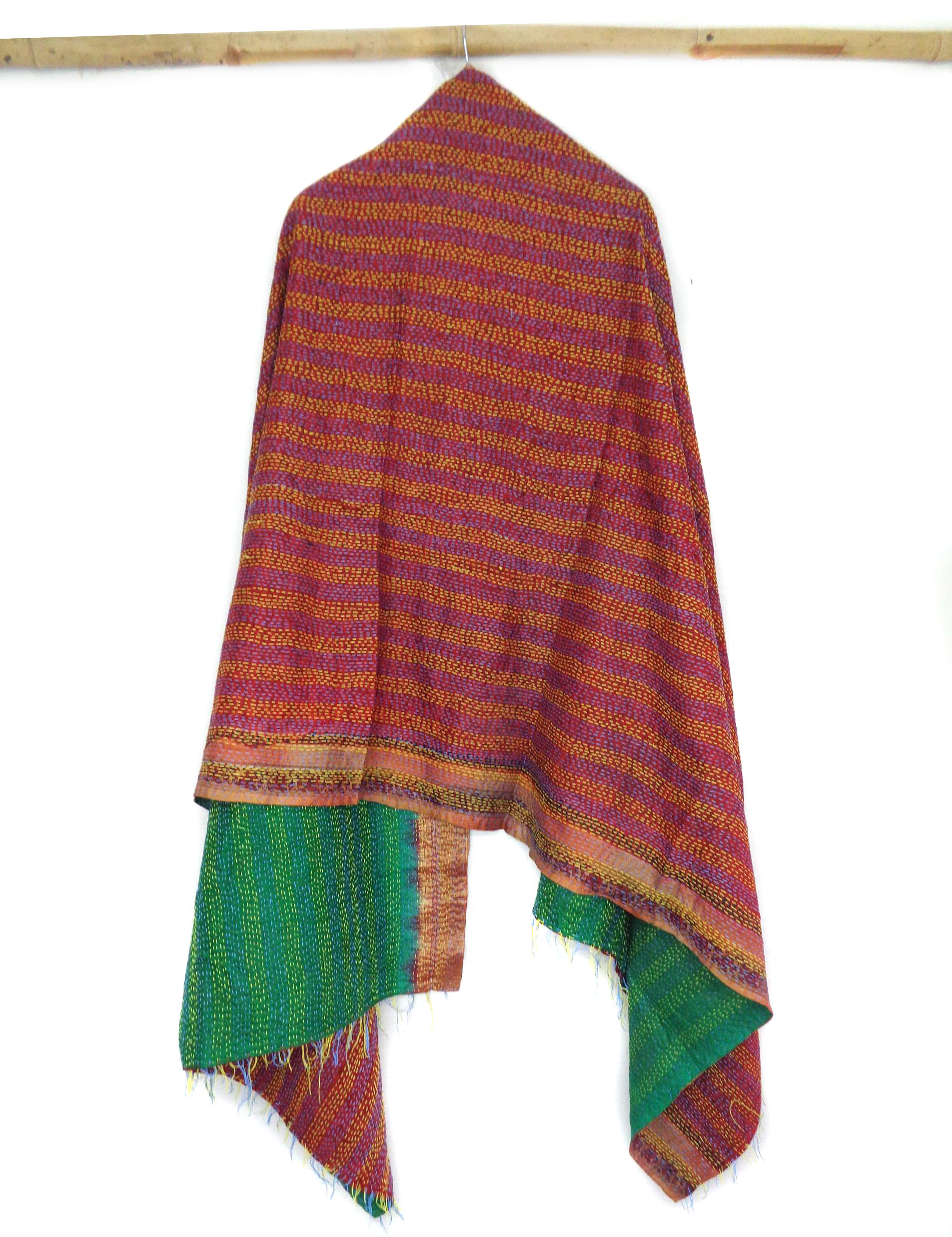 Handmade long Silk Kantha Scarf Head Wrap Stole Dupatta Stitched Embroidered Scarf Veil Boho KR69