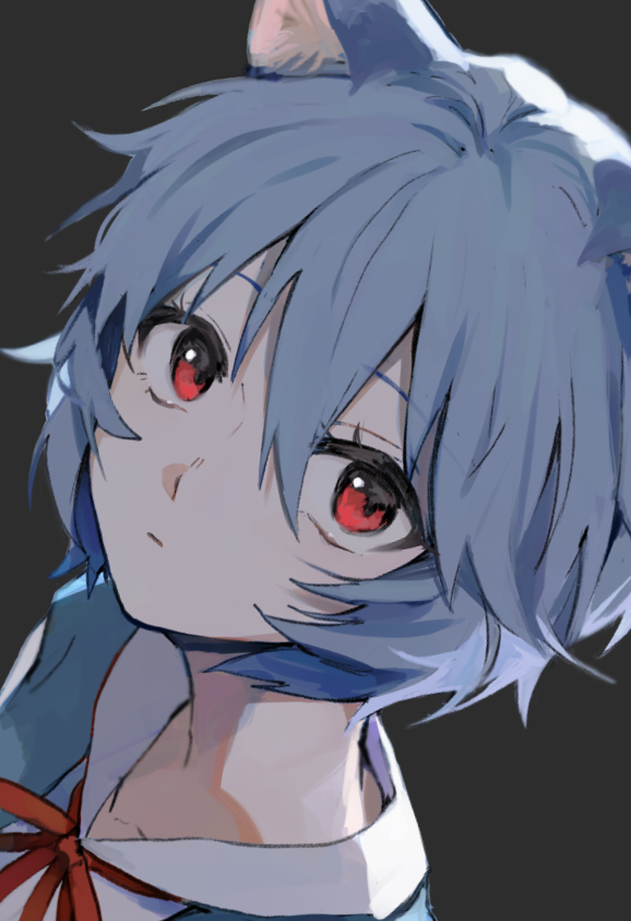 ayanami rei 1girl solo animal ears red eyes blue hair cat ears short hair  illustration images