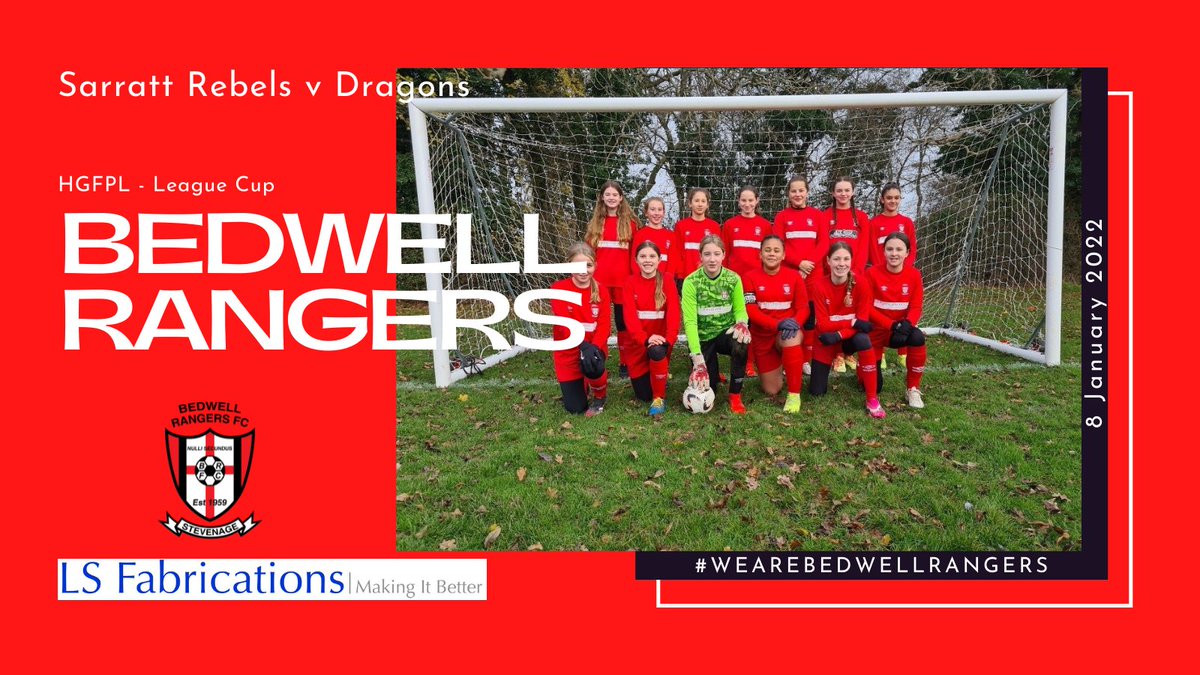 📅8 January 2022

First game back of 2022, and after winning the league, focus now turns to the League Cup, where Dragons face a tough test against <a href="/FcSarratt/">Sarratt Rebels Youth FC</a> 

#WeAreBedwellRangers

Thanks as always to our sponsor <a href="/LSFabrications/">LS Fabrications</a>