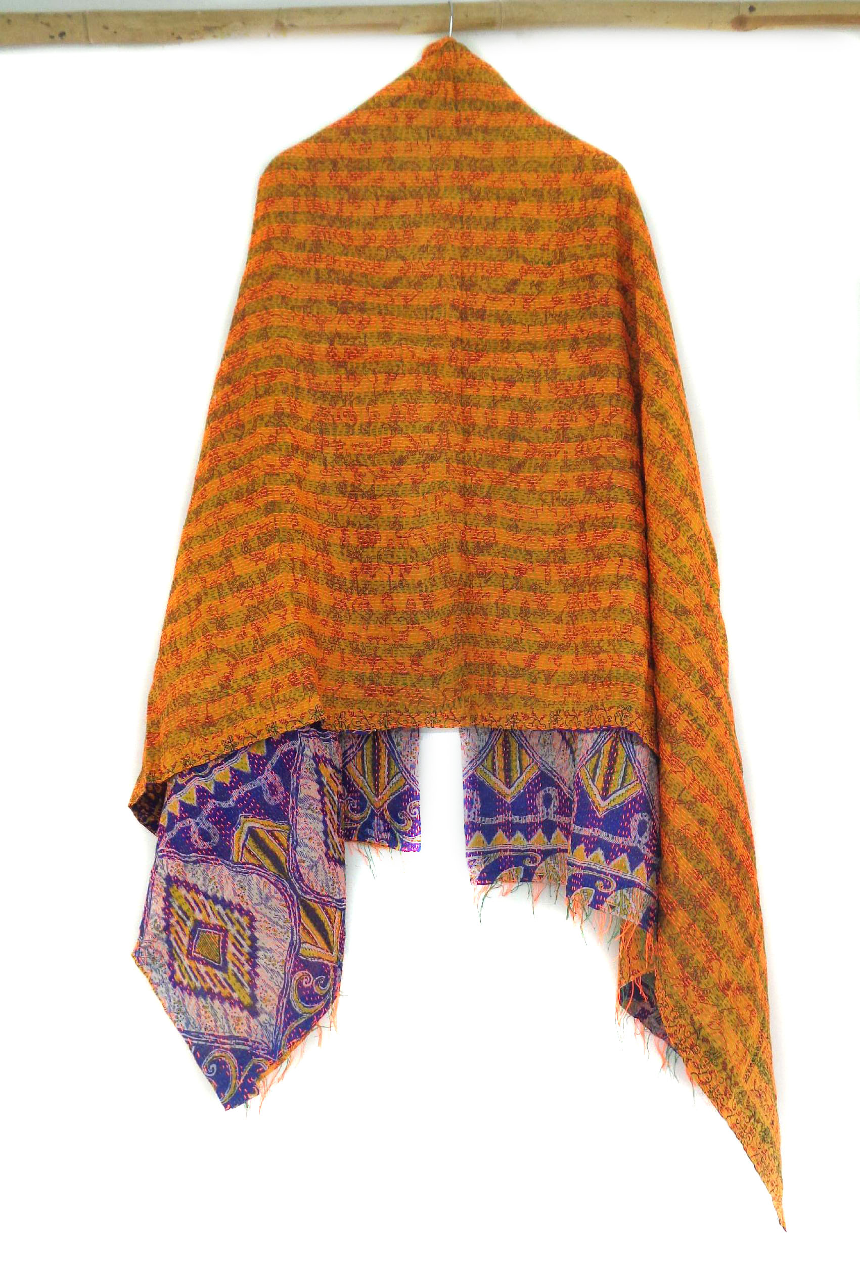 Handmade long Silk Kantha Scarf Neck Wrap Stole veil Hijab Scarves Reversible Sew KR37