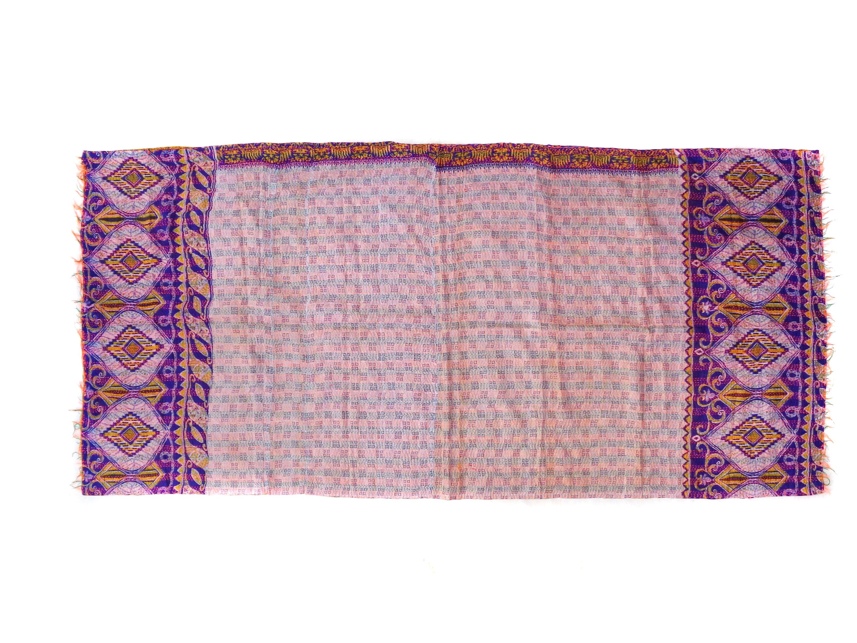 Handmade long Silk Kantha Scarf Neck Wrap Stole veil Hijab Scarves Reversible Sew KR37