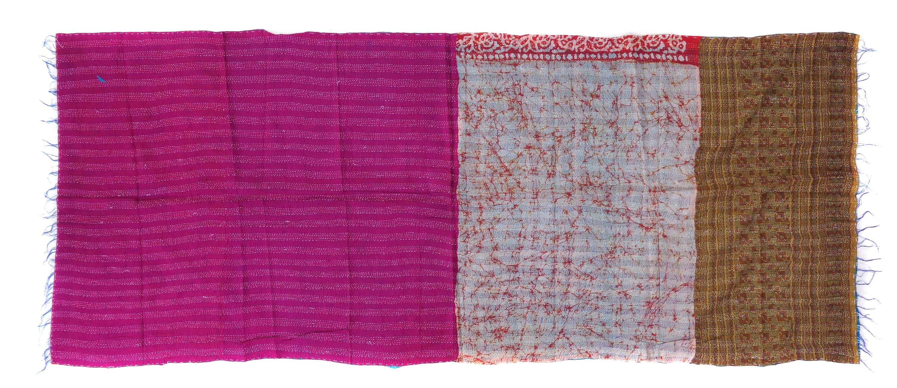 Handmade long Silk Kantha Scarf Neck Wrap Stole Dupatta Hand Quilted Women Bandanas KR52