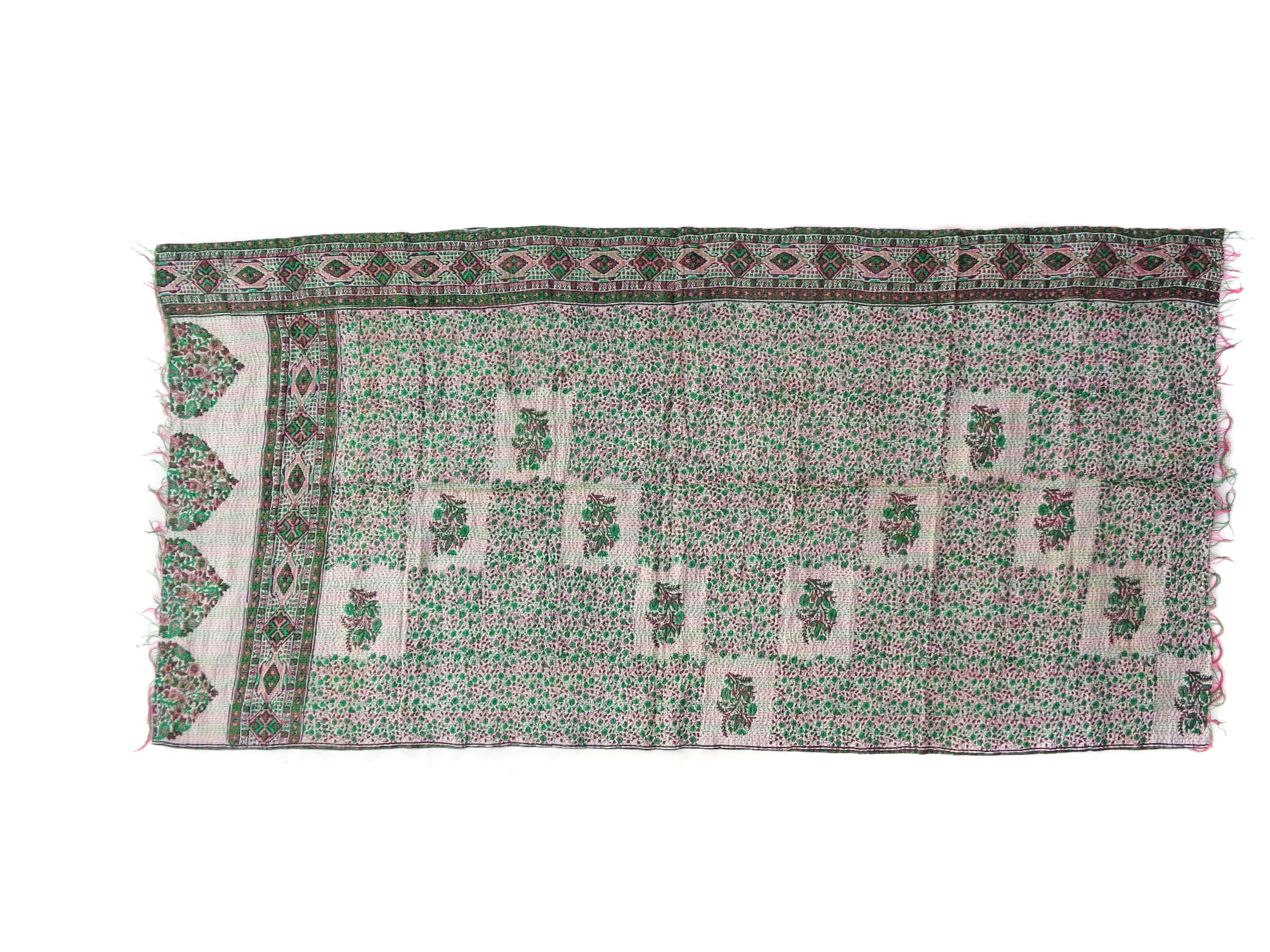 Handmade long Silk Kantha Scarf Head Wrap Stole Dupatta Hand Quilted Women Bandanas KR22