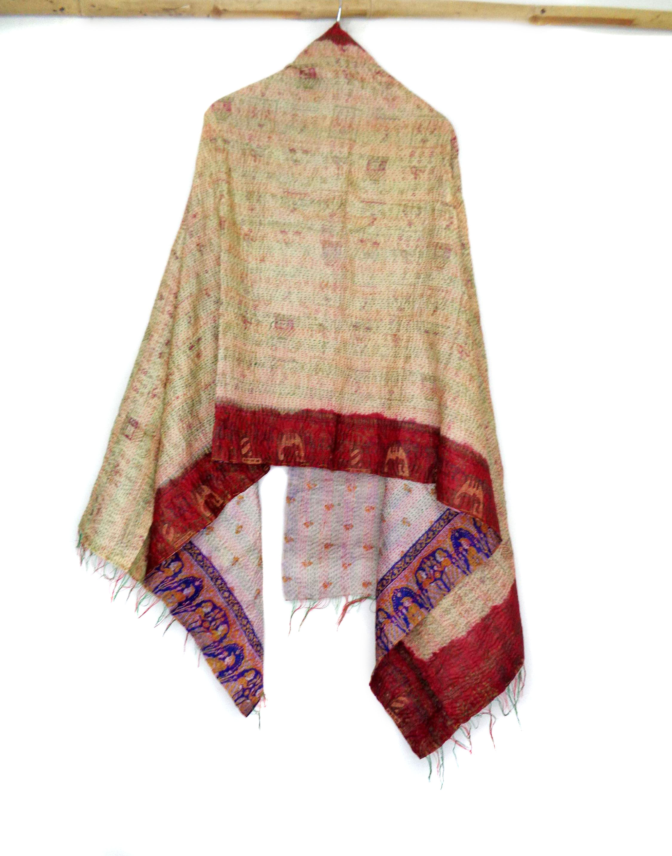 Silk Kantha Scarf Neck Wrap Stole veil Hand Quilted Women Shawl Stitched  KR13