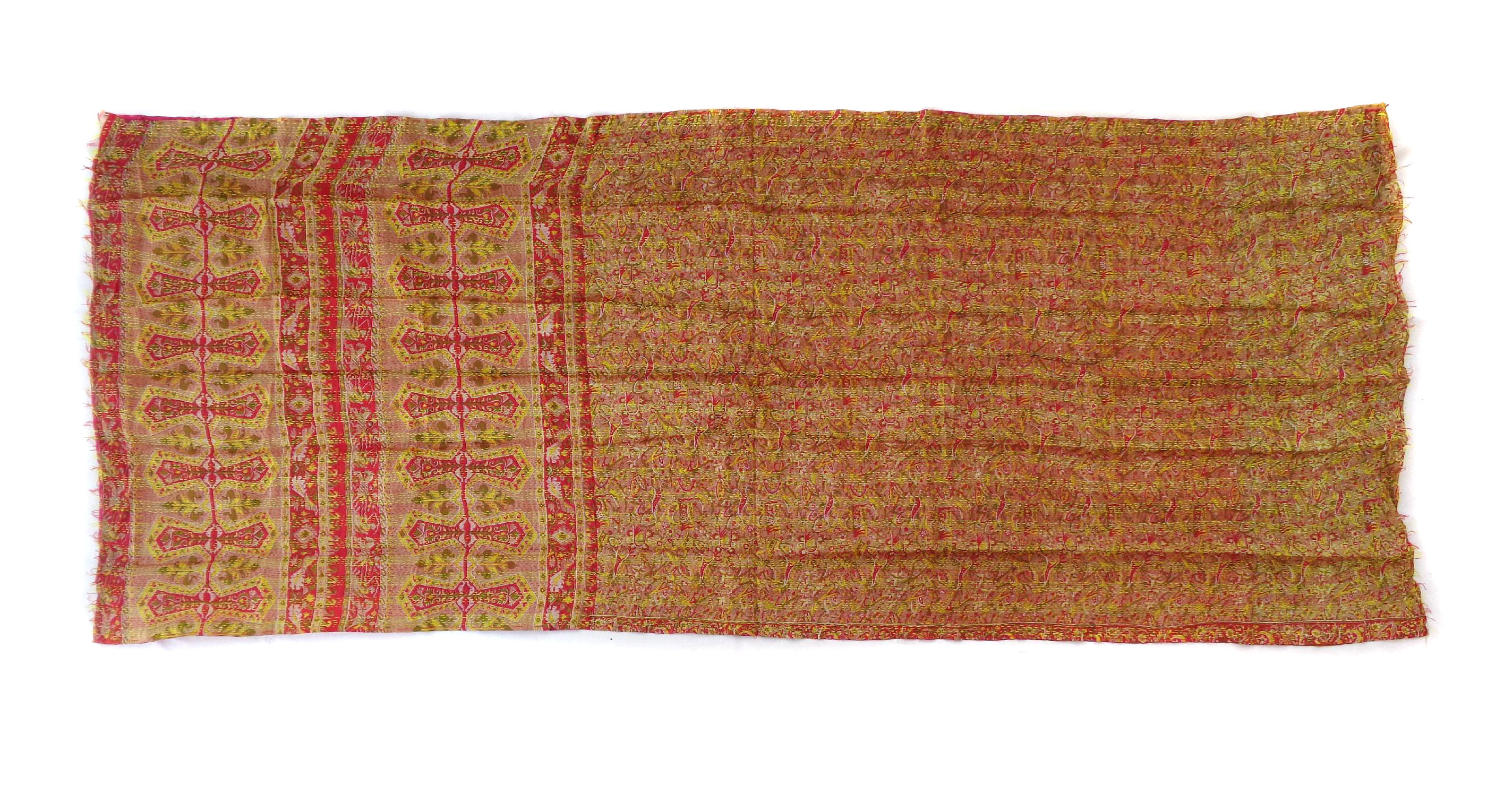 Silk Kantha Scarf Neck Wrap Stole Dupatta Stitched Embroidered Scarf Veil Boho  KN79