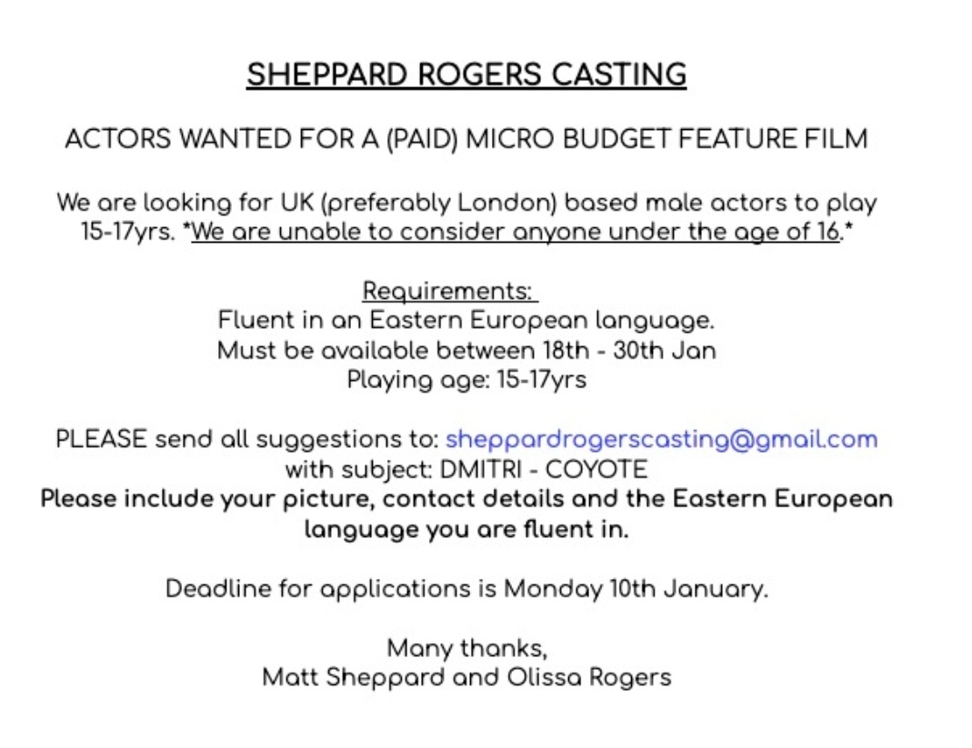 Casting Call! 
Wonderful Matt and I are doing a little film on our own. So please share and RT 🤗