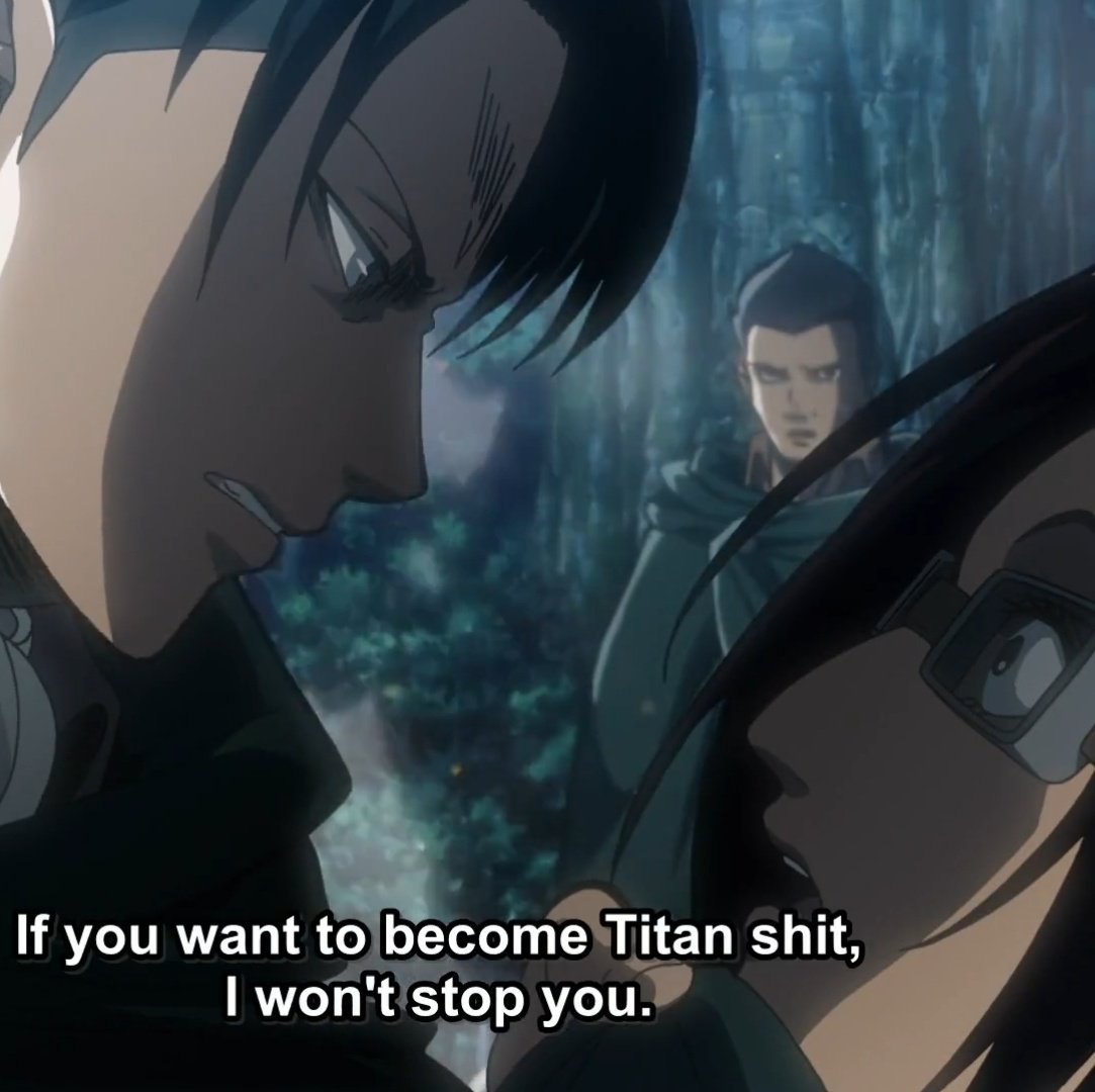 kokureno's tweet photo. Levi : SHUT UP FOUR-EYES, IF YOU WANT TO BECOME TITAN SHIT I WONT STOP YOU.

Also Levi : *tries to stop hange so they don't become titan shit* https://t.co/8bKQ1B3KEL