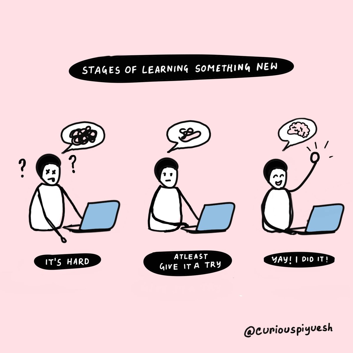 curiouspiyuesh's tweet photo. We all have felt this while learning something new isn't it ? 😉
If yes, share in the comment below what new thing you learnt last year ? Absolute honest answer please 😊

#learningandgrowing #learningexperience #learningprocess #learningsociety #elearning
#visualthinking #sketc https://t.co/kjwvAD2sil