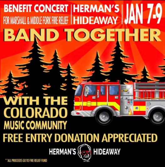 #Bandtogether @hermansdenver #tonight 8pm #benefit for #MarshallFire & #middleforkfire residents #donations & #giftcards ARE NEEDED THE MOST! This is a #free #nocover #event with suggested #donation #SaturdayNight #feat @DankstaB #FACELESSONES #FLYNOCO #MRTURNUP #HOLLYWOODCARDO