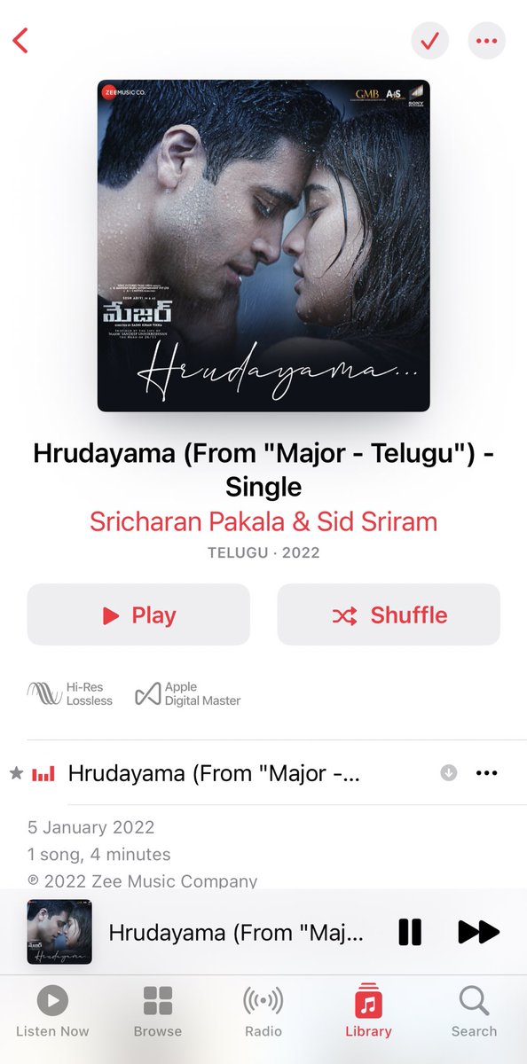 Baagundi song…❤️ #Hrudayama 
Also first Telugu song to release in Hi-Res Lossless format and part of apple digital master 👍
Quality 👌 👌 
@SricharanPakala