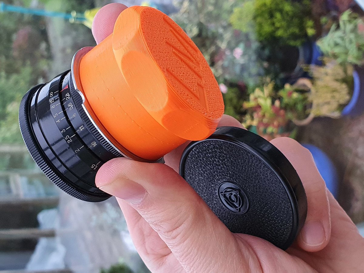 SimonFor's tweet photo. A special order cap. Pro Orange deep (25mm internal depth) Leica M cap to fit an LTM39 Jupiter-12 with a Leica M adapter. #ForsterUK #CustomLensCaps https://t.co/oTB8ZdTBHg