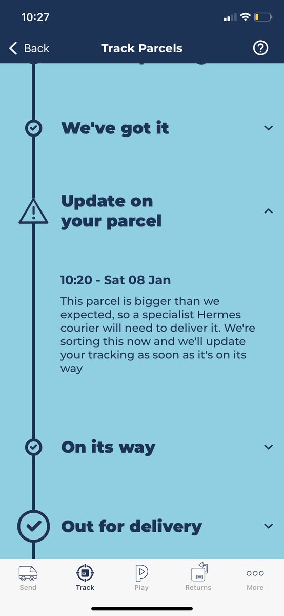 More @Hermesparcels issues- it’s been saying this for 3 days, please can I just have my parcel