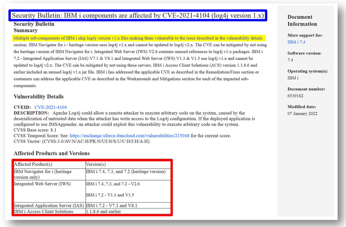 PowerSystems_i's tweet image. IBM vient de publier la liste des composants concernés par la vulnérabilité Log4Shell (Log4J) sur IBM i.
Pour corriger, il faut :
- mettre à jour le groupe de PTF HTTP
- passer en ACS 1.1.8.7 au minimum
- ne plus utiliser l&apos;ancien Navigator for i
- ...
ibm.com/support/pages/…