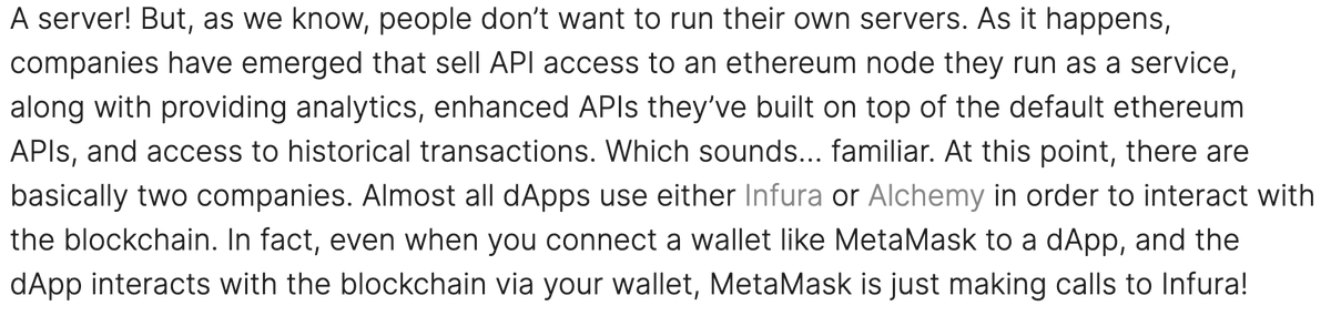 Fiskantes's tweet photo. Sobering article on centralization pressures on upper layers of web3 tech stack. Reminder that just because we build blockchains decentralized, it doesn't mean the end ecosystem will become sufficiently permissionless.

$POKT fixes (some) of this

https://t.co/6v6JNKzMHl @moxie https://t.co/4vhhVw344q