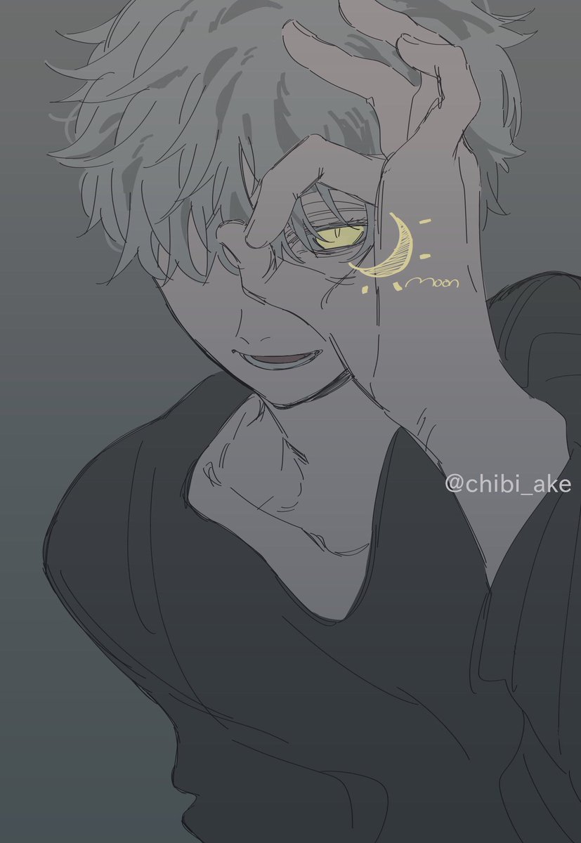 1boy male focus solo yellow eyes short hair shirt hand over eye  illustration images