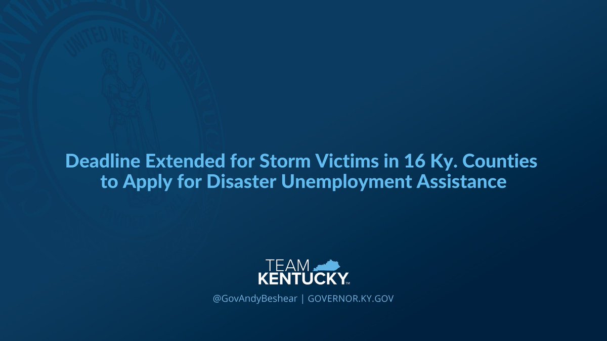 Storm victims in 16 Kentucky counties now have until Jan. 28 to apply for Disaster Unemployment Assistance, the Kentucky Office of Unemployment Insurance announced on Friday.  

Read more: content.govdelivery.com/accounts/KYLAB…