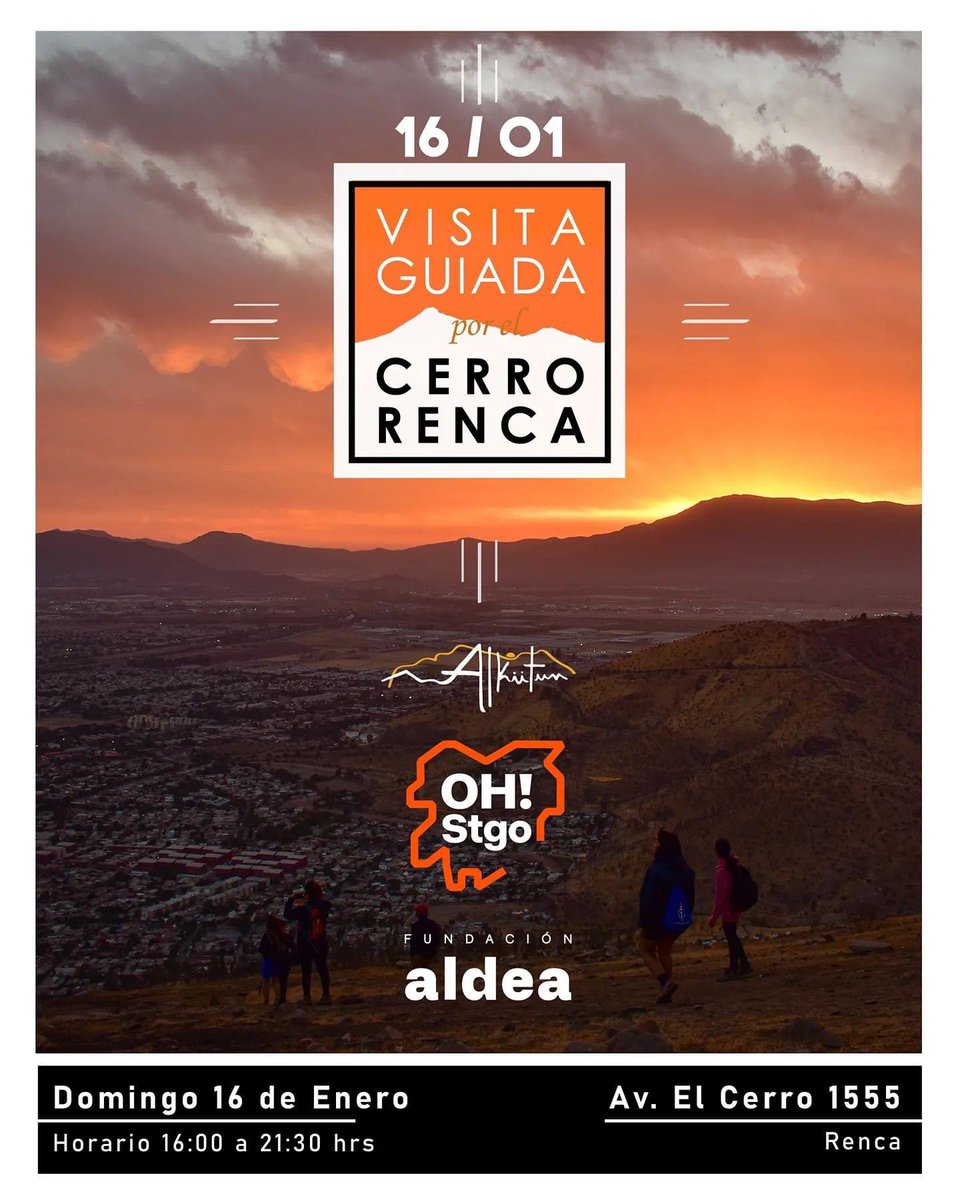 Cerro Renca al atardecer 🙌🏼⛰️✨

Para #ohstgo el equipo de Alkütun está organizando una caminata el día domingo 16 de enero.

Más información en: 
ohstgo.cl/espacios/cerro…

<a href="/CulturaRenca/">Cultura Renca</a> <a href="/Muni_Renca/">Municipalidad Renca</a> <a href="/cn_castro/">Claudio Castro Salas</a> <a href="/StgoCerrosIsla/">Fundación Cerros Isla</a> <a href="/cerrosabiertos/">Cerros Abiertos</a> <a href="/Orrego/">Claudio Orrego L.</a> <a href="/stgoadicto/">Stgo Adicto</a> <a href="/LupiPP/">cae’zahuaipe</a>