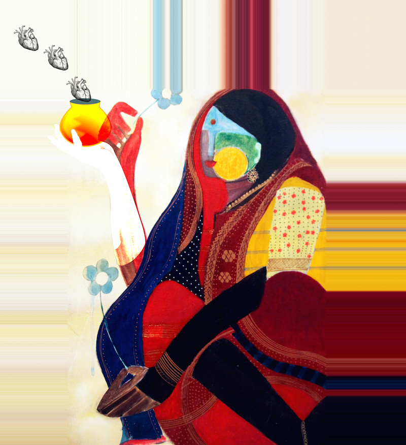Indian {Mona} Lisa Series  (100 paintings)
by Sid K

"I collect hearts" 2022, Sid Katragadda
3200 × 3264 px acrylic/ink/digital painting 

The Indian {Mona} Lisas is a series of 100 Indian Style Abstract Portraits  that took 15 years to make.