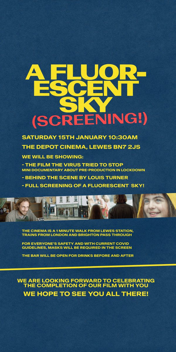 🚨ONE WEEK TO GO!🚨

Join us next Saturday 15th of January for an EXCLUSIVE SCREENING of A Fluorescent Sky at The Depot Cinema in Lewes! 

Get your tickets here ----> …escent-sky-screening.eventbrite.co.uk