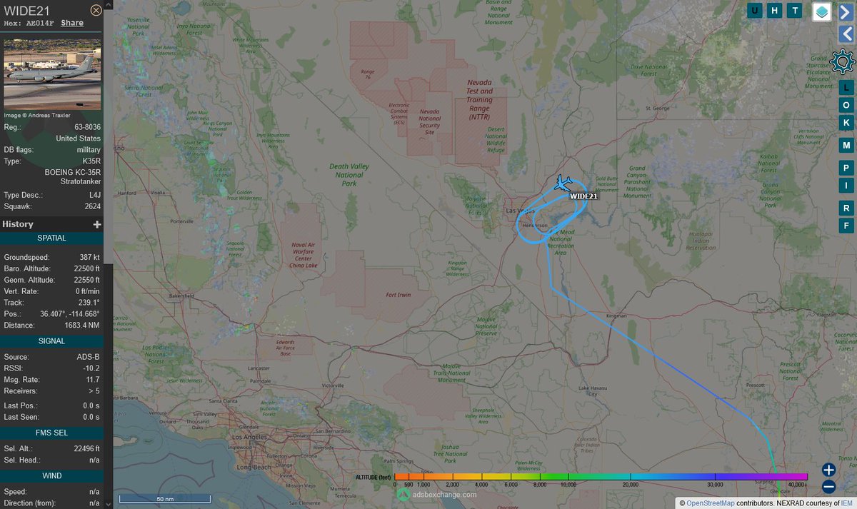 TheIntelFrog's tweet photo. KC-135R Stratotanker #AE014F as WIDE21 is the POTUS CAP tanker over Las Vegas for today. https://t.co/f5QTu0yIqB