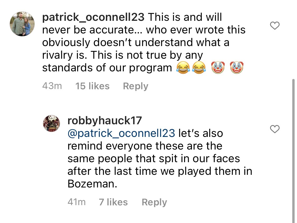 Patrick O’Connell and Robby Hauck not feeling the Griz IG account this morning