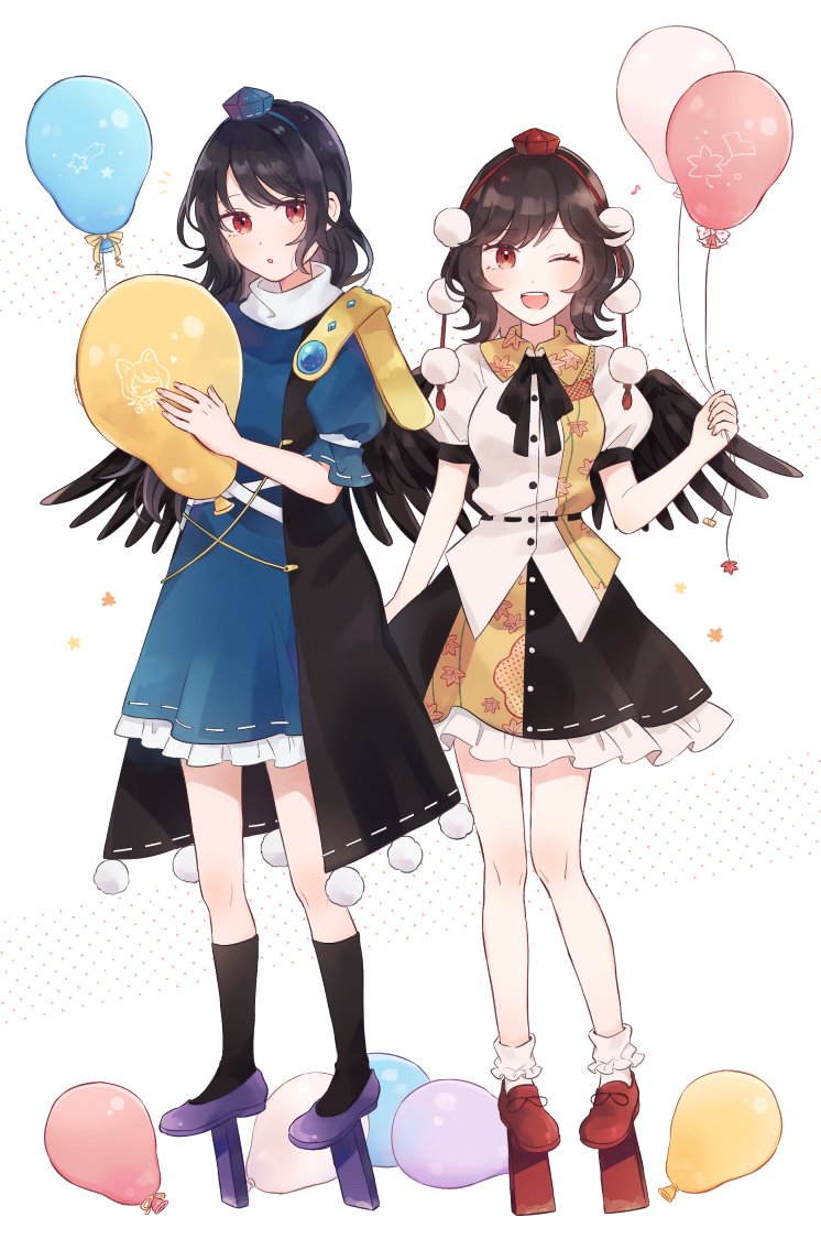 himekaidou hatate ,inubashiri momiji multiple girls hat tokin hat skirt wolf ears shirt 2girls  illustration images