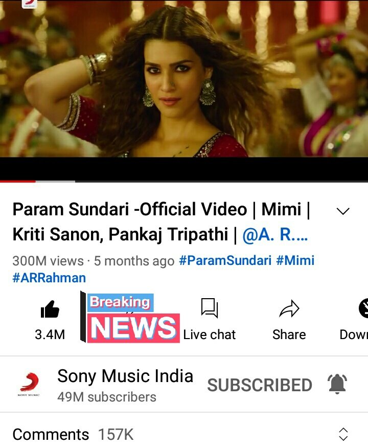 SonaSsg's tweet photo. Boom Boom 🔥💥
CONGRATULATIONS👏
The ultimate dancing addiction #ParamSundari hits #300M views, 3.4M likes & #157K comments within 5months.
@shreyaghoshal 's undisputed singing, @arrahman sir's extraordinay composition & @kritisanon 's dazzling performance takes the world. https://t.co/HpFqe8xk2O