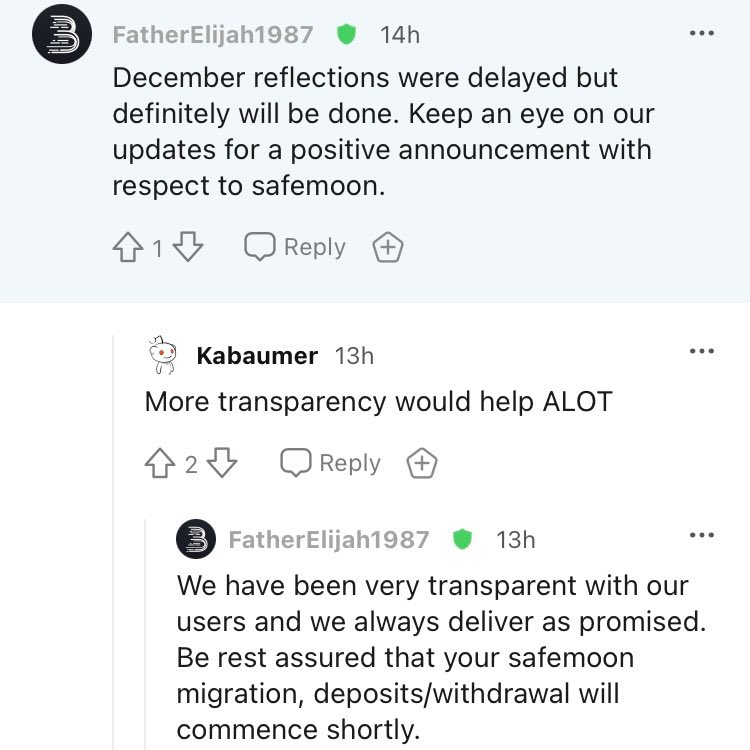 CRYPTOETHUSA's tweet photo. 👀 #SAFEMOONFAMILY #SAFEMOON #SAFEMOONARMY #whenbitmart  SafeMoon can’t stop won’t stop 💎🔥🚀🌝⏱⏳📈💨🍃💳🙏🏽
“Be rest assured that your SafeMoon migration, deposits / withdrawal will commence shortly.”
—BitMart Mod on Reddit 13h ago

RED https://t.co/7L4df0dZVh… https://t.co/BbegHQYDhb