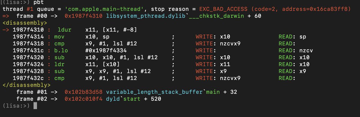 Chaitanya (@ant4g0nist) on Twitter photo Except the indentation at ldur instruction, i like the WRITE/READ register details next to the instruction. powered by <a href="/capstone_engine/">Capstone Engine</a> #macos #lldbinit #lldb #m1 #arm64 Except the indentation at ldur instruction, i like the WRITE/READ register details next to the instruction. powered by <a href="/capstone_engine/">Capstone Engine</a> #macos #lldbinit #lldb #m1 #arm64