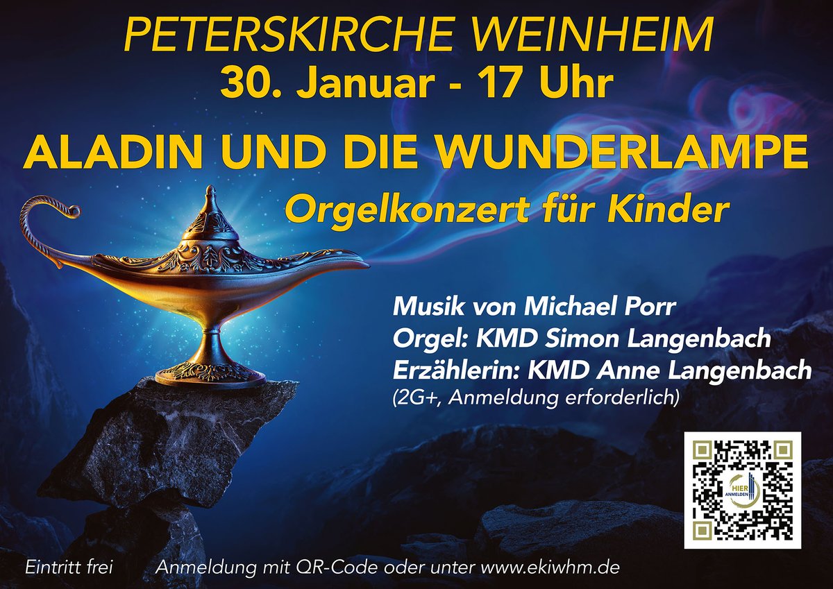 Auch für Kinder haben wir ein besonderes #Orgelkonzert geplant: Aladin und die Wunderlampe 🪔

Eine Anmeldung ist ab sofort möglich unter peterskirche-weinheim.de/orgeleinweihung