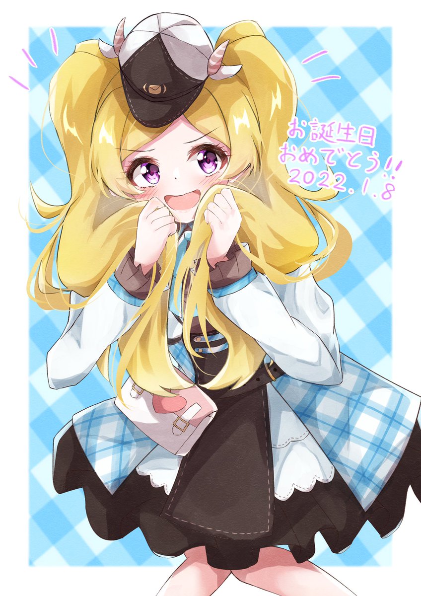 1girl blonde hair solo hat purple eyes twintails long hair  illustration images