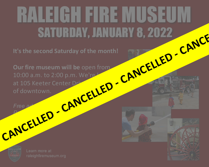 The #Raleigh #Fire #Museum is closed today, due to current COVID conditions. We look forward to resuming our regular second-Saturday schedule in a coming month, as public health precautions permit. Thanks for understanding.