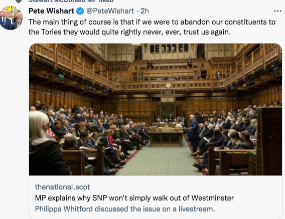 SandPatterson's tweet photo. Translation: I wouldn't ever give up my salary and perks, whatever indignity is inflicted on Scotland. https://t.co/62VdtDGBqZ