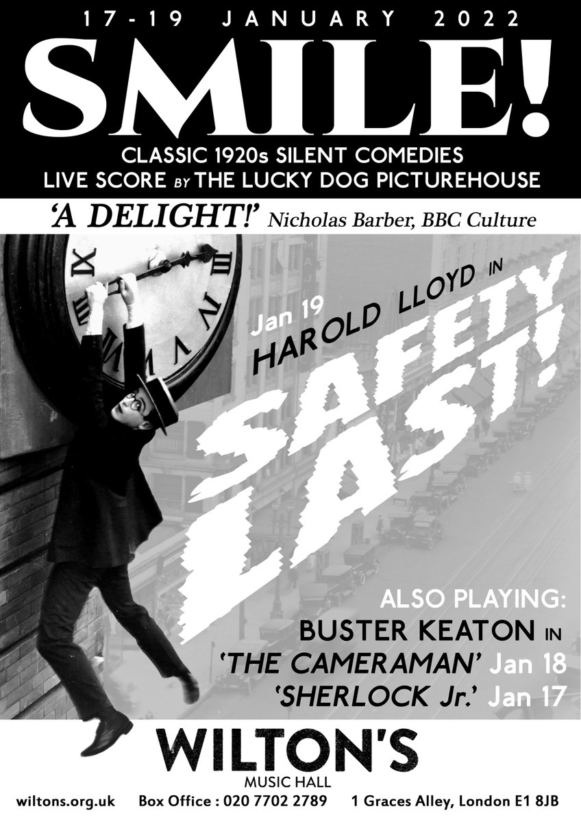 SilentFilmLive's tweet image. Only 10 days to go till we are back @WiltonMusicHall ! More Info: bit.ly/32SjNMx

17th Jan: Buster Keaton in SHERLOCK JR
18th Jan: Buster Keaton in THE CAMERAMAN
19th Jan: Harold Lloyd in SAFETY LAST!

 #Silentfilm #livemusic #jazz #vintage #1920s  #comedy #shadwell