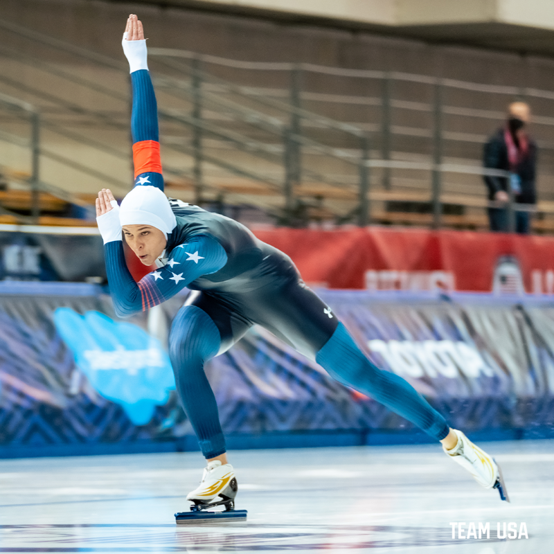 TeamUSA's tweet photo. “I feel like I’m in a dream right now.”

@USSpeedskating's Jordan Stolz and @BrittanyBowe have both qualified for the 500m and 1000m at the #WinterOlympics. 

#SpeedskatingTrials22