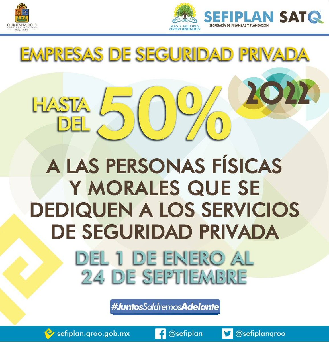 Sefiplanqroo's tweet photo. ¿Tienes una empresa de Seguridad Privada? Recibe hasta un 50% de #EstímuloFiscal2022 en el pago de Derechos por concepto de autorizaciones que emita la @SSP_QROO. #JuntosSaldremosAdelante https://t.co/oblS7WpmKx
