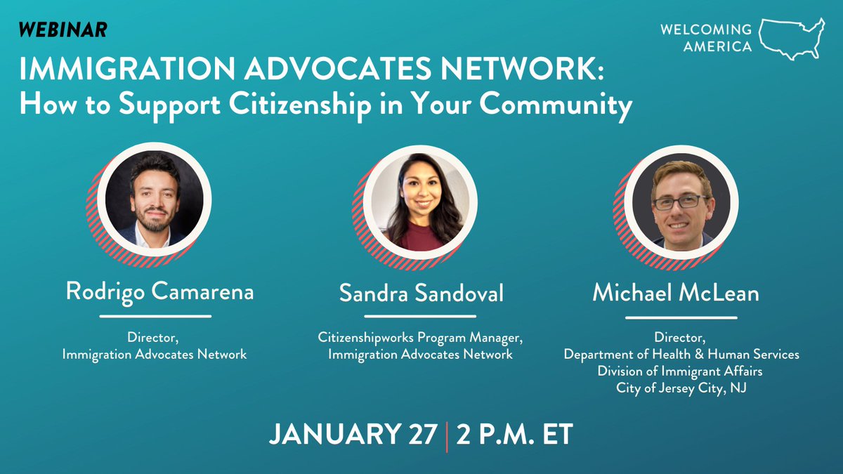 💻  WEBINAR 💻

Our partners <a href="/ImmAdvocates/">Immigration Advocates Network</a> will share tools/resources they created to help low-income immigrants navigate the path to legal status/citizenship. 

#WelcomingNetwork member <a href="/JerseyCity/">City of Jersey City</a> will show how the tools are implemented.

Register 👉  ow.ly/EPks50HpHWk