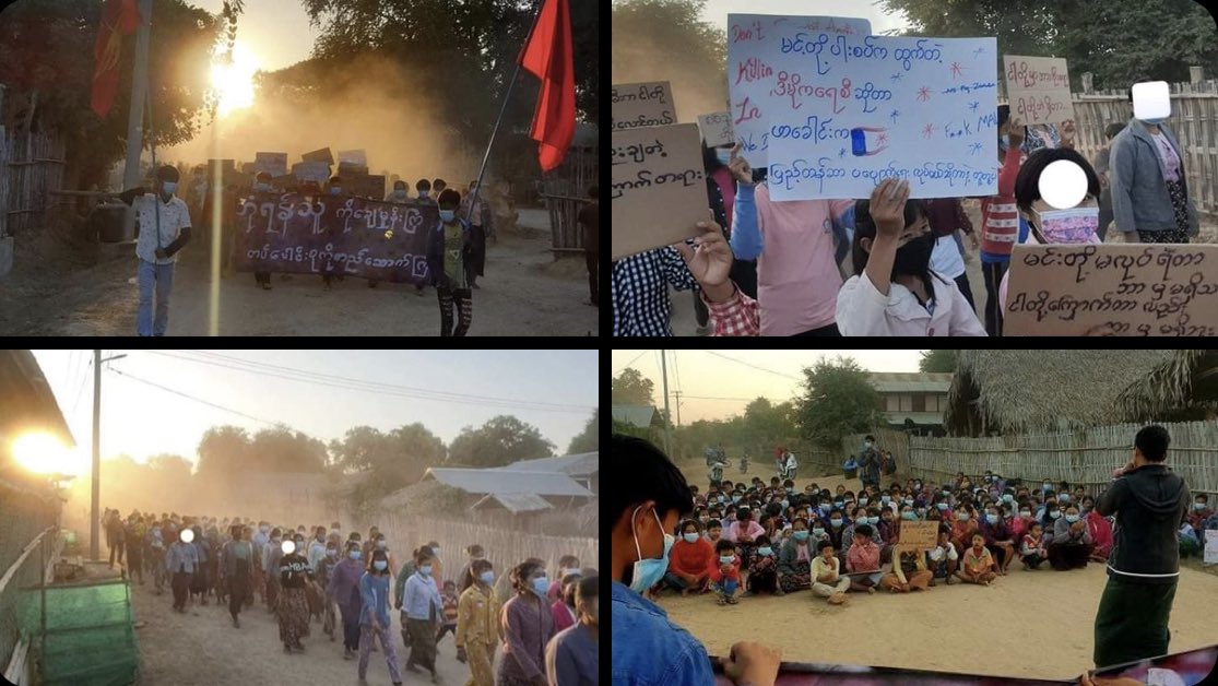 awesomegrace13's tweet photo. Pro democracy youths in a village, Yinmarbin Township, are still marching with vigor to keep opposing the military dictatorship.   #ShamelessHunSen #2022Jan8Coup #WhatsHappeningInMyanmar https://t.co/WxyzyRSLJz